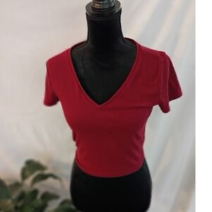 Wild Fable‎ Womens Red V-Neck Short Sleeve Crop Top Tee Size Medium